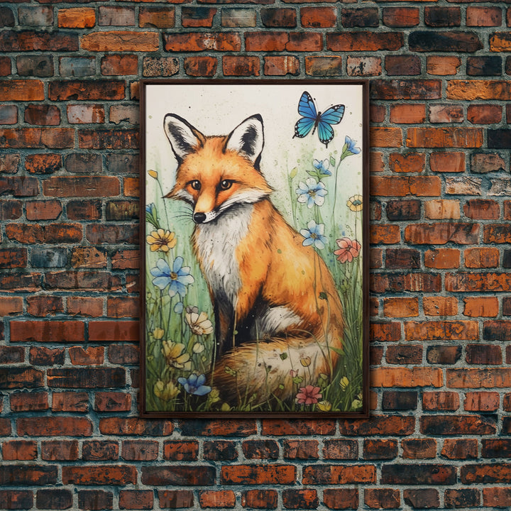 Framed Fox Wall Art, Vintage Wall Art, Muted Neutral Colors, Animal Prints, Farmhouse Wall Decor, Moody Wall Decor, Canvas Print