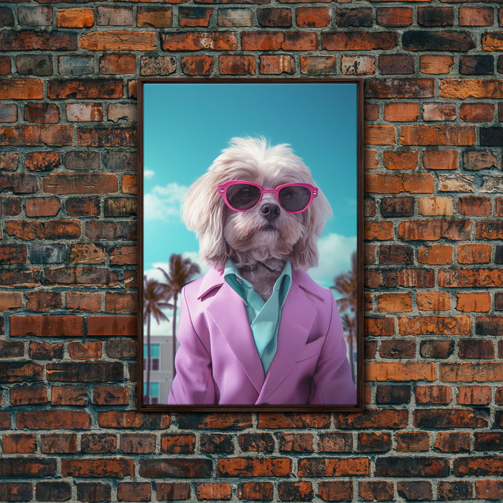 Shih Tzu Wall Print, Dog Wall Art, Dog Sunglasses, Pink Teal Suit, Funny Wall Art, Framed Wall Art, Framed Canvas, Wall Print, Wall Canvas