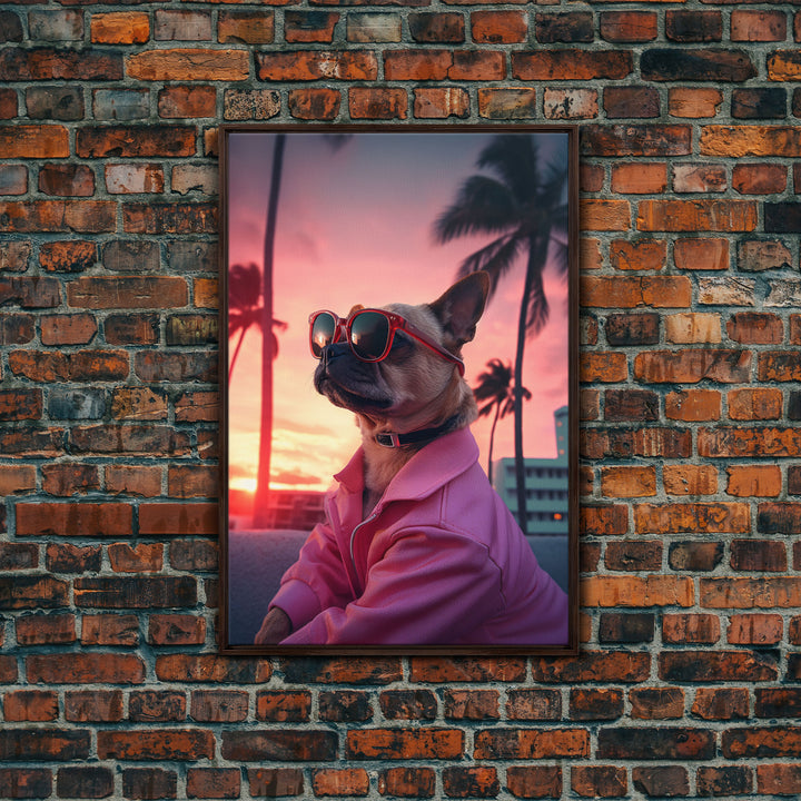 Pug Wall Print, Dog Wall Art, Dog Sunglasses, Dog In Pink Jacket, Funny Art, Framed Wall Art, Framed Canvas, Wall Print, Wall Canvas