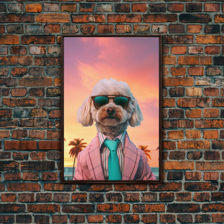 Poodle Wall Print, Dog Wall Art, Dog Sunglasses, Dog In Pink Suit, Funny Art, Framed Wall Art, Framed Canvas, Wall Print, Wall Canvas