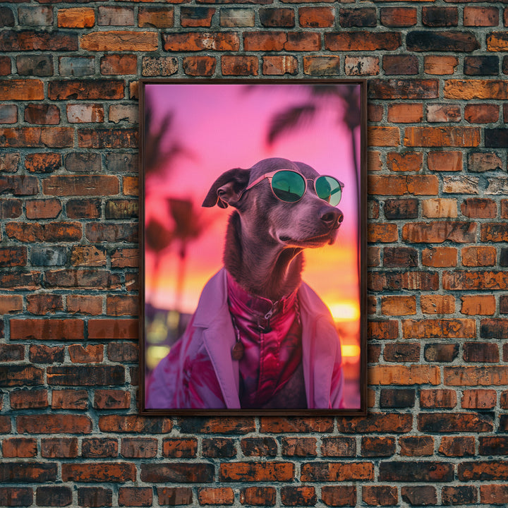 Greyhound Wall Print, Dog Wall Art, Dog Sunglasses, Dog In Pink Suit, Funny Art, Framed Wall Art, Framed Canvas, Wall Print, Wall Canvas