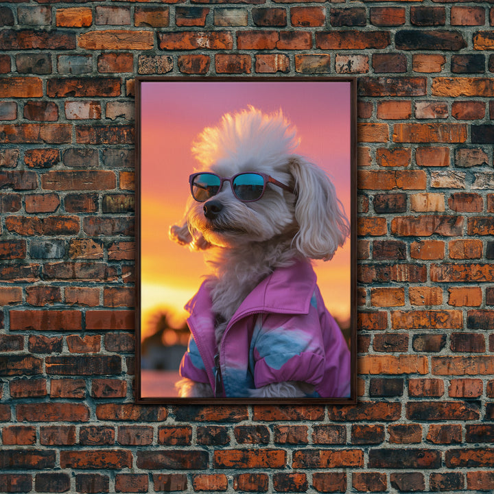 Shih Tzu Wall Print, Dog Wall Art, Dog Sunglasses, Dog In Pink Tracksuit, Funny Art, Framed Wall Art, Framed Canvas, Wall Print, Wall Canvas
