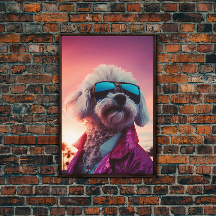 Poodle Wall Print, Dog Wall Art, Dog Sunglasses, Dog In Pink Suit, Funny Art, Framed Wall Art, Framed Canvas, Wall Print, Wall Canvas
