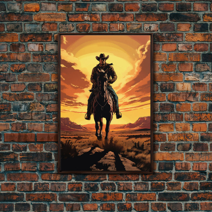 Cowboy Wall Decor, 12x18 Art Print, Equestrian Wall Art, Western Decor, Southwestern Art, Wild West Painting Wall Art, Framed Canvas Print