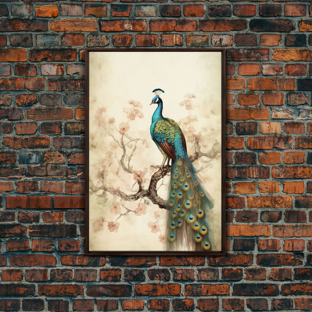 peacock wall art | peacock art print | boho wall art | peacock poster | mid century modern art | home office wall art | Farmhouse Canvas Art