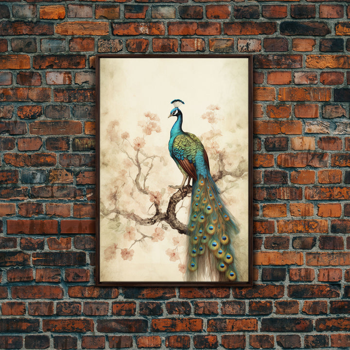 peacock wall art | peacock art print | boho wall art | peacock poster | mid century modern art | home office wall art | Farmhouse Canvas Art