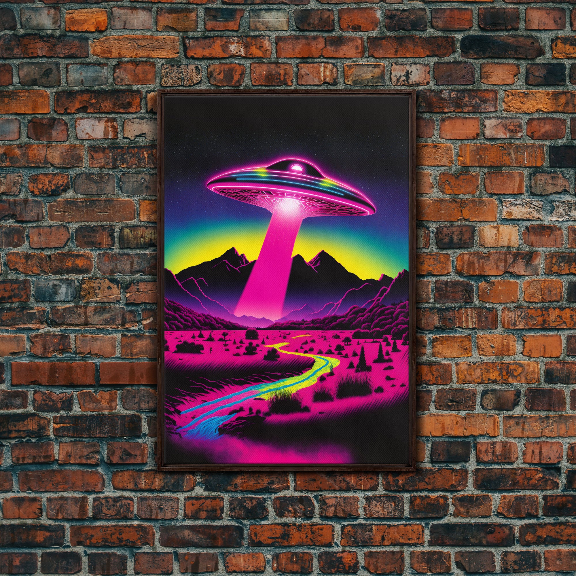 Psychedelic UFO Art, The Abduction, Retro 80s Style Scifi Art