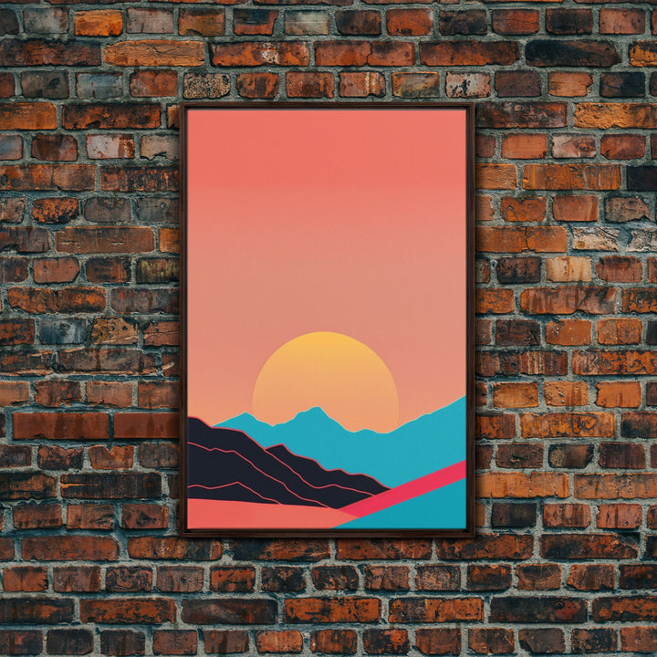 Peach Sunset, Framed Canvas Print, Minimalist Art Deco Inspired Wall Art