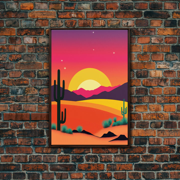 Framed Canvas Art | Sunset Desert Landscape | Pop Art Style | UV-Resistant Coating | Hand-Stretched | 1.5" Thick Wooden Frame