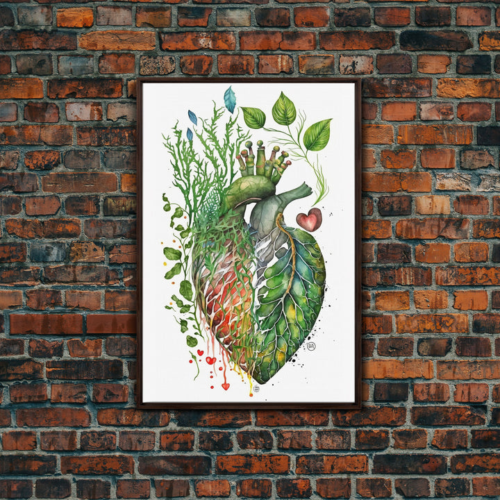 Florapunk Heart, Anatomical Heart Painting Canvas Print, Watercolor Heart, Human Heart, Pond Heart, Marsh Painting, Waterlily, Lily pads