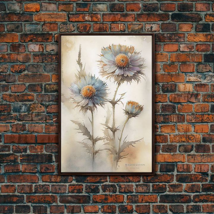 Vintage Style Dandelion Framed Canvas Art, Vintage Floral Print, Vintage White Roses Painting, Still Life Botanical Farmhouse print, Flowers