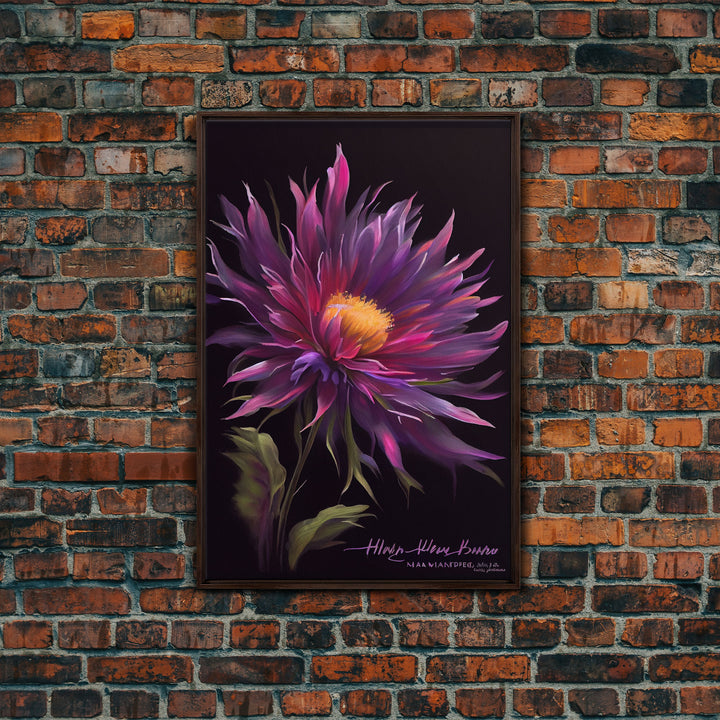 Vintage Style Flower / Botanical Painting Print / Framed Canvas Print / Beautiful Floral Decor / Boho Style Flower Art / Purple Flowers