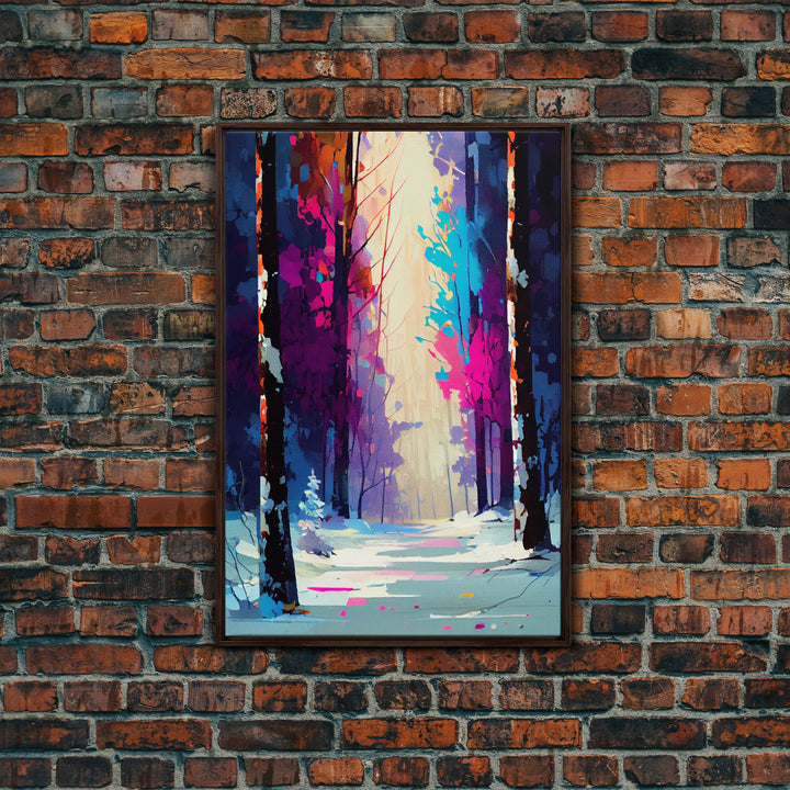 Pop Art Winter Scene, Framed Canvas Print, Landscape Painting, Framed Art, Graffiti Art, Calming Landscape Painting