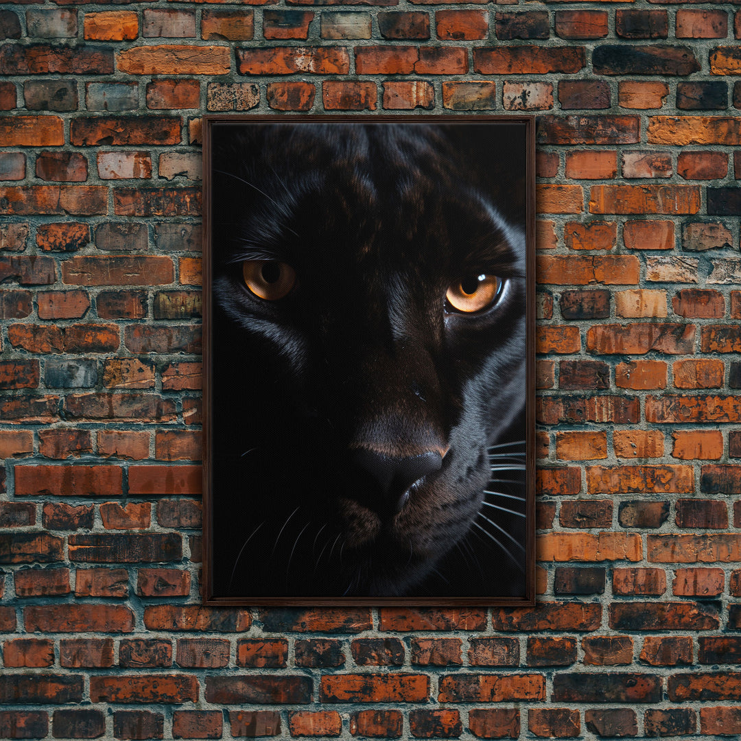 Portrait Of A Predator, Black Cat, Black Panther Photography, Framed Canvas Print, Wood Frame Wall Art