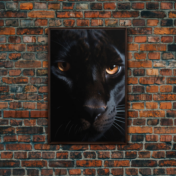Portrait Of A Predator, Black Cat, Black Panther Photography, Framed Canvas Print, Wood Frame Wall Art