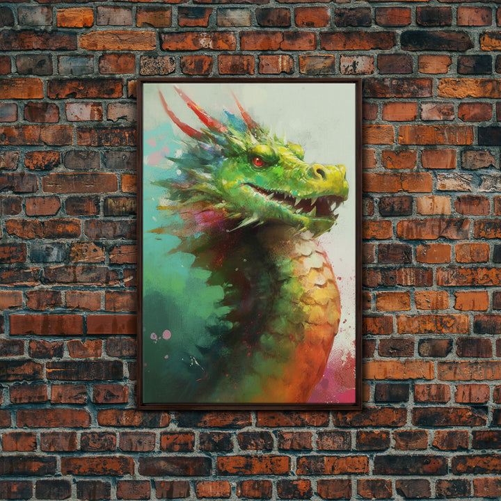 Framed Dragon Print, Watercolor Painting Of A Beautiful Dragon, Canvas Print, Canvas Art, Fantasy Decor