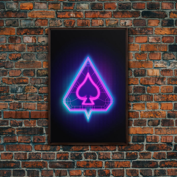 Glowing Neon Lights Pink Spades Wall Decor, Poker Wall Art, Cards, Minimalist Print, Wall Decor, Canvas Print, Wall Art, Framed Canvas