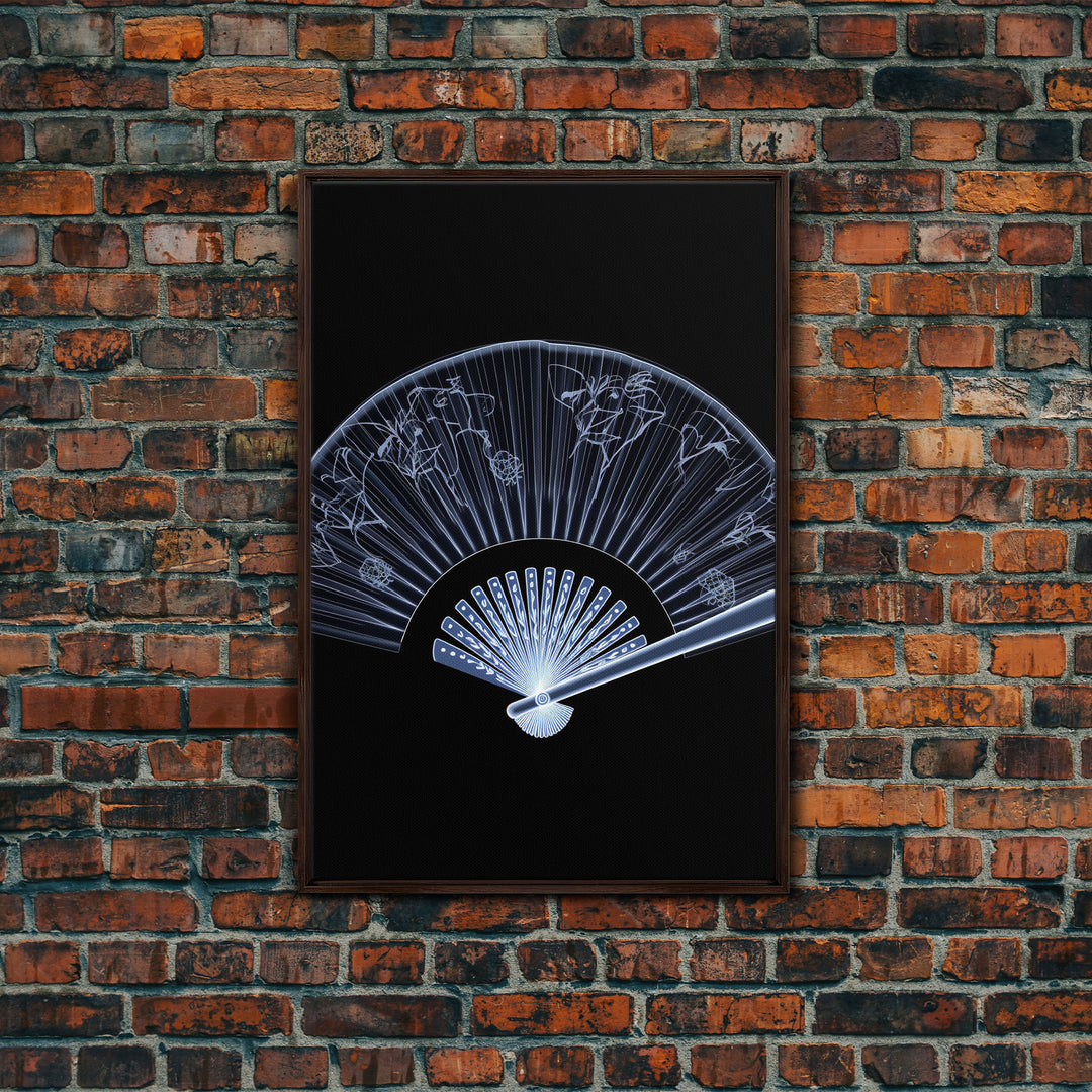 Folding Fan Wall Art, Chinese Art Print, White Fan, Black And White, Minimalist Print, Wall Decor, Canvas Print, Wall Art, Framed Canvas