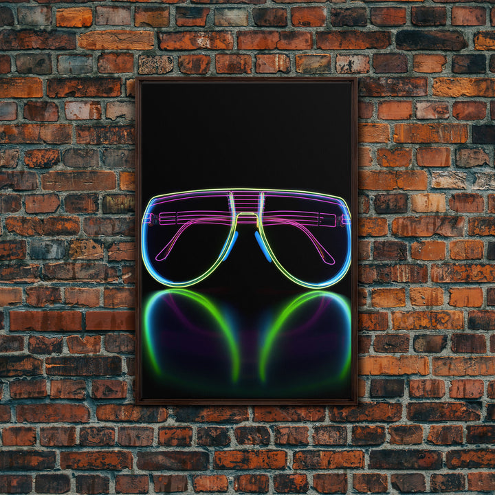 Neon Lights Eye Glasses Wall Decor, Glowing Art Print, Vibrant Art, Minimalist Print, Wall Decor, Canvas Print, Wall Art, Framed Canvas