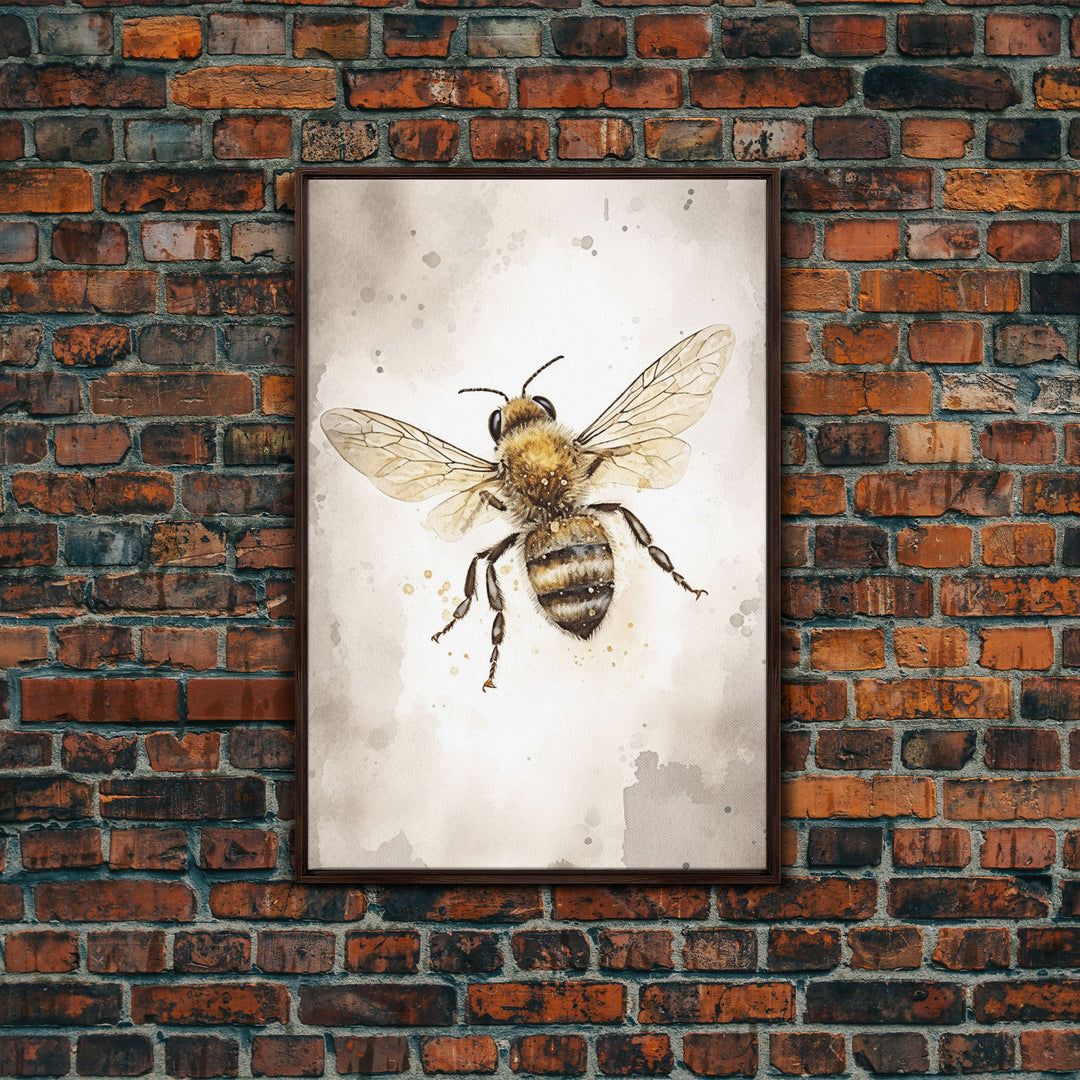 Honey Bee Wall Art, Insect Wall Decor, Nature Art, Bee Painting, Minimalist Wall Art, Wall Decor, Canvas Print, Wall Art, Framed Canvas Art