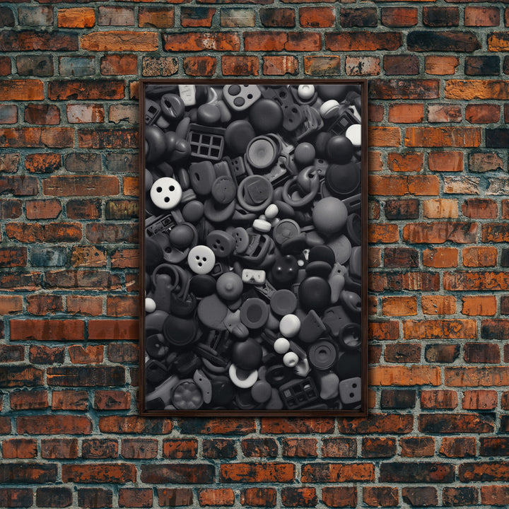 Collection Of Buttons Wall Art, Sewing Room Wall Decor, Black And White, Minimalist Print, Wall Decor, Canvas Print, Wall Art, Framed Canvas