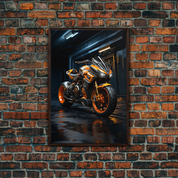Futuristic Cyberpunk Motorcycle Concept Art, Sport Bike Canvas Print