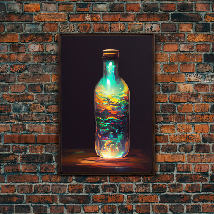 Miniature world in a bottle canvas print, high fantasy wall art, magical wall art, ready to hang wall art