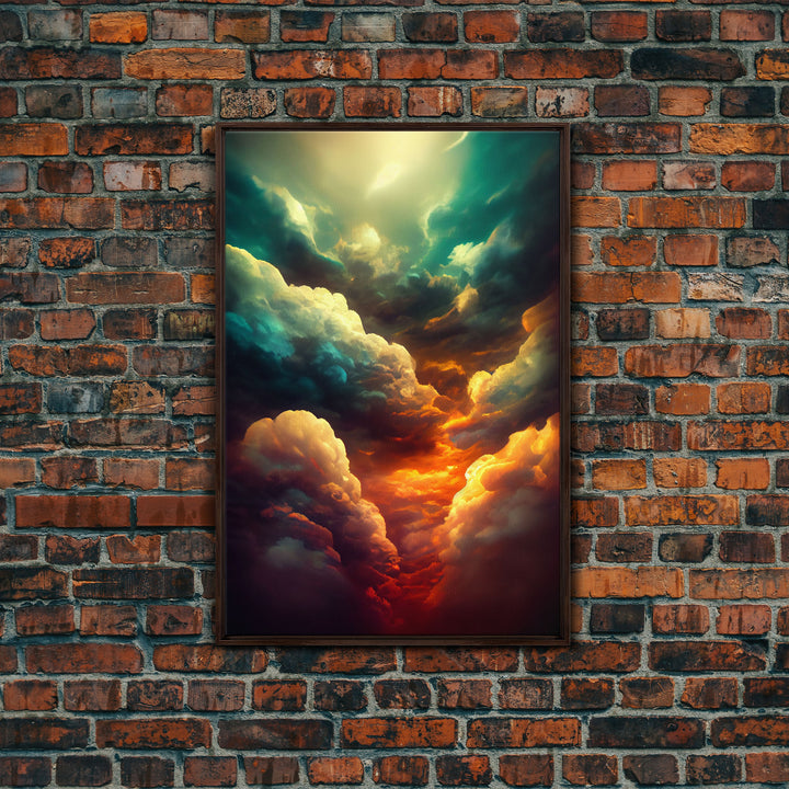 Watercolor painting canvas print of a thunder storm, gloomy wall art, golden hour, cool rain storm wall art, stormy skies