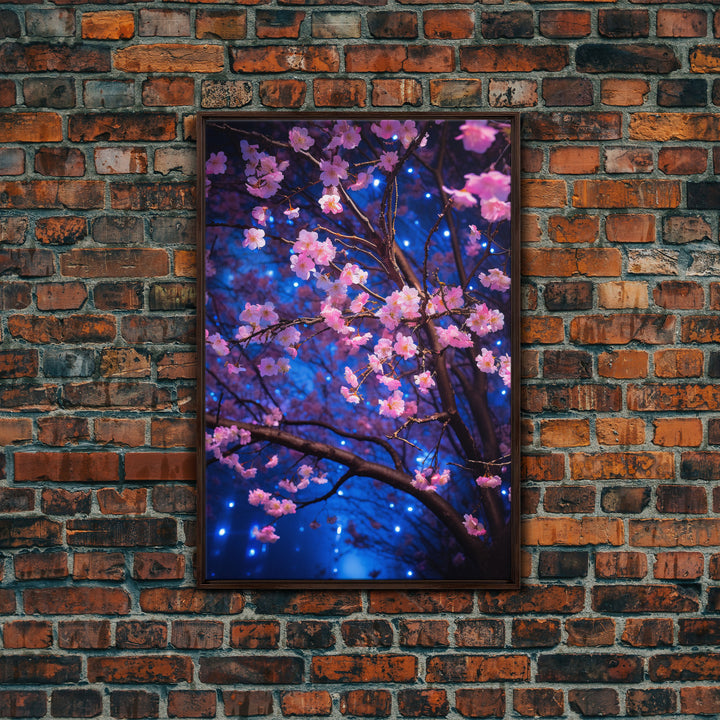 Cherry Blossom Art, Pink Flowers, Japanese Art, Sakura, Canvas Print, Wall Art, Vertical Art, Gift For Boss, Preppy Room Decor, Office Print