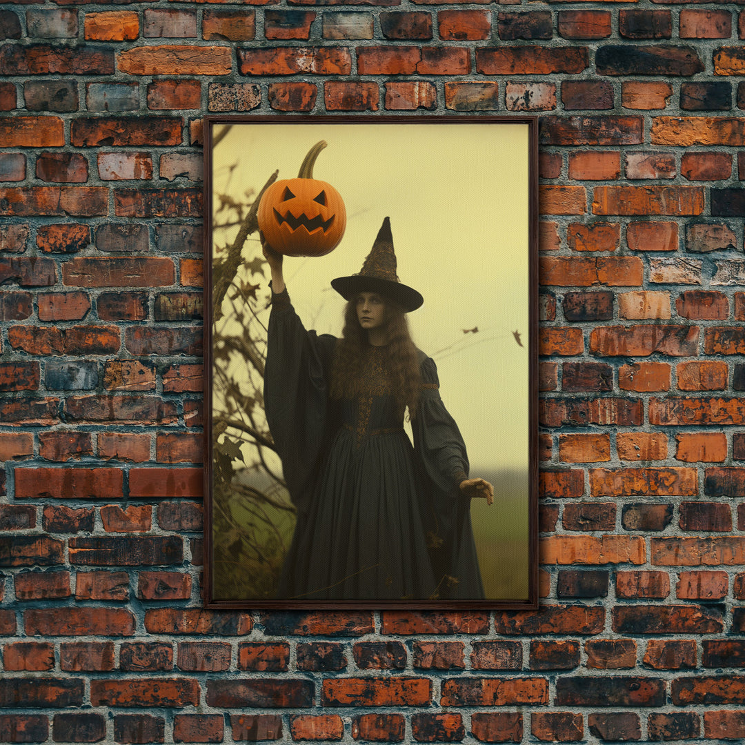 The Witch, Spooky Victorian Witch Photography Daguerreotype, Tin Type, Framed Canvas Print, Victorian Witches, Halloween Decor