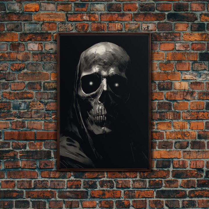 Glowing Eyes Grim Reaper, Spooky Halloween Canvas Art, Framed Canvas Print, Halloween Wall Decor, Skull Portrait