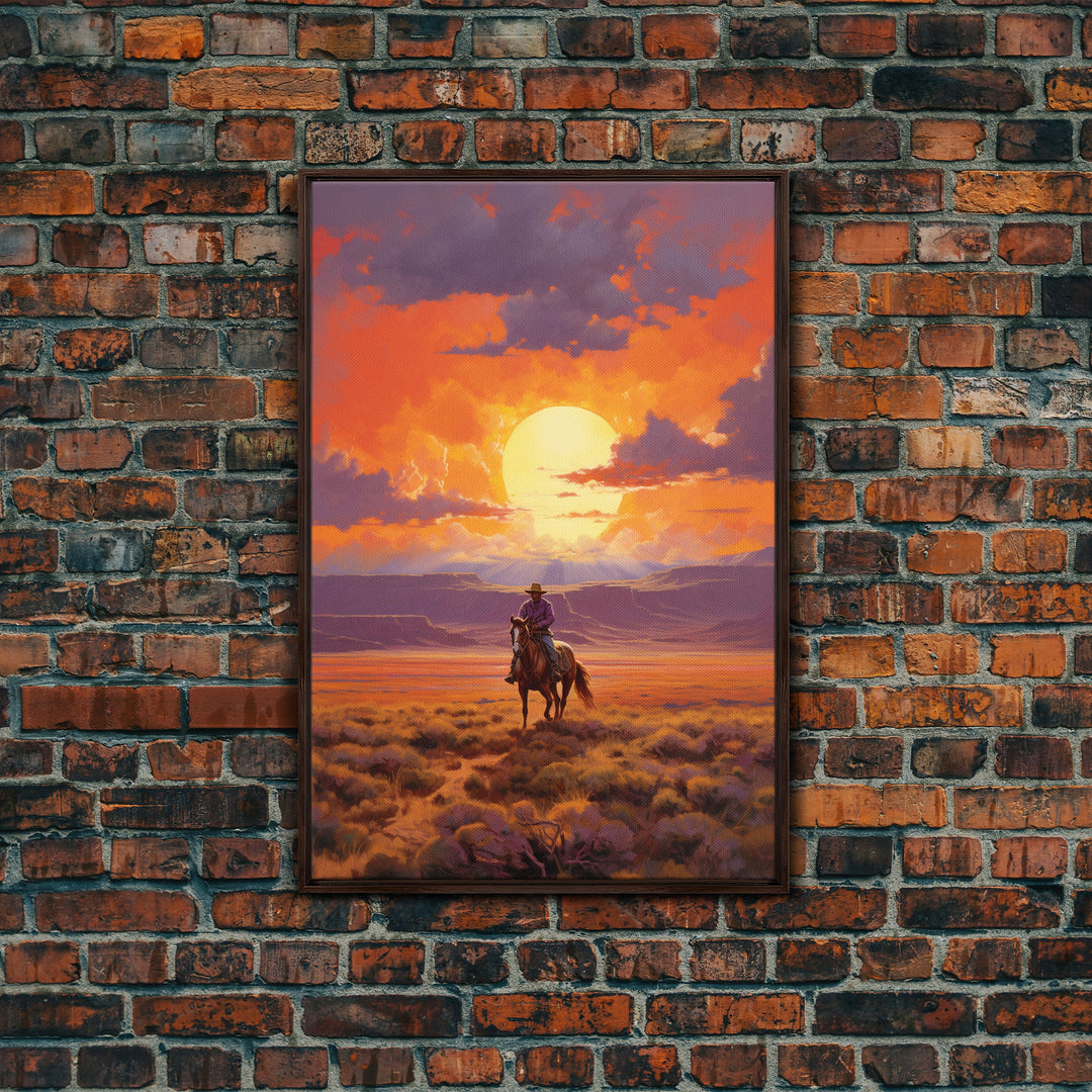 Cowboy Wall Art, Western Decor, Sunset Wall Art, Desert Art, Canvas Print, Wall Art, Vertical Art, Boys Bedroom Decor, Ranch Wall Art