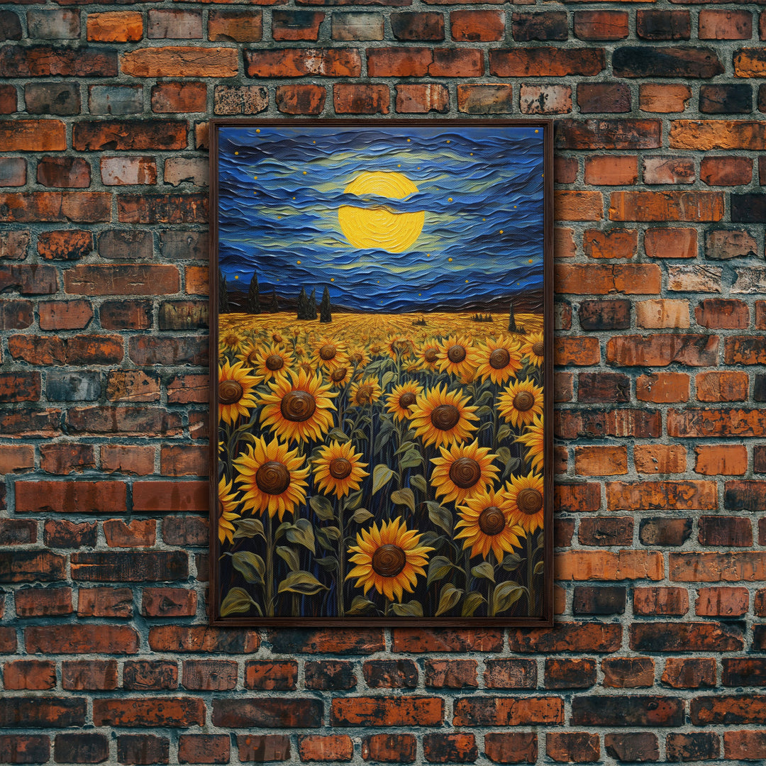 Sunflowers Wall Art, Wildflower Meadow, Starry Night, Canvas Print, Wall Art, Vertical Art, Above Couch Wall Art, Retirement Gifts, RV Decor