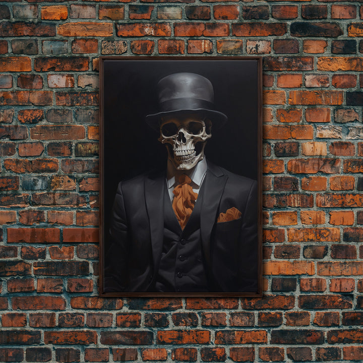 Spooky Skeleton Business Man, Halloween Art, Framed Canvas Print, Halloween Canvas, Skeleton Painting, Victorian Gothic Decor