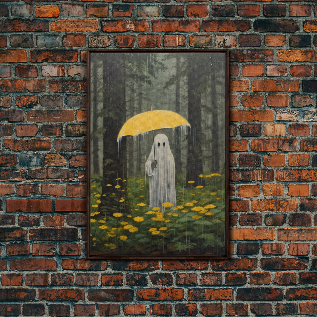 Ghost In The Rain, Vintage Canvas, Art Canvas Print, Dark Academia, Haunting Ghost, Halloween Decor, Dark Macabre Vintage Halloween Art