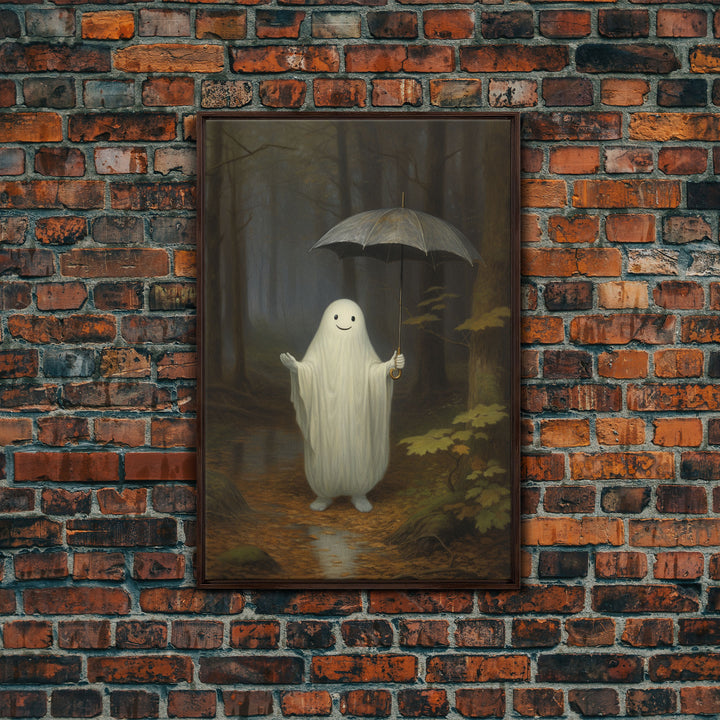 Goofy Ghost In The Rain,  Vintage Halloween Canvas, Framed Canvas Print, Cute Wall Art, Who's Haunting Who?
