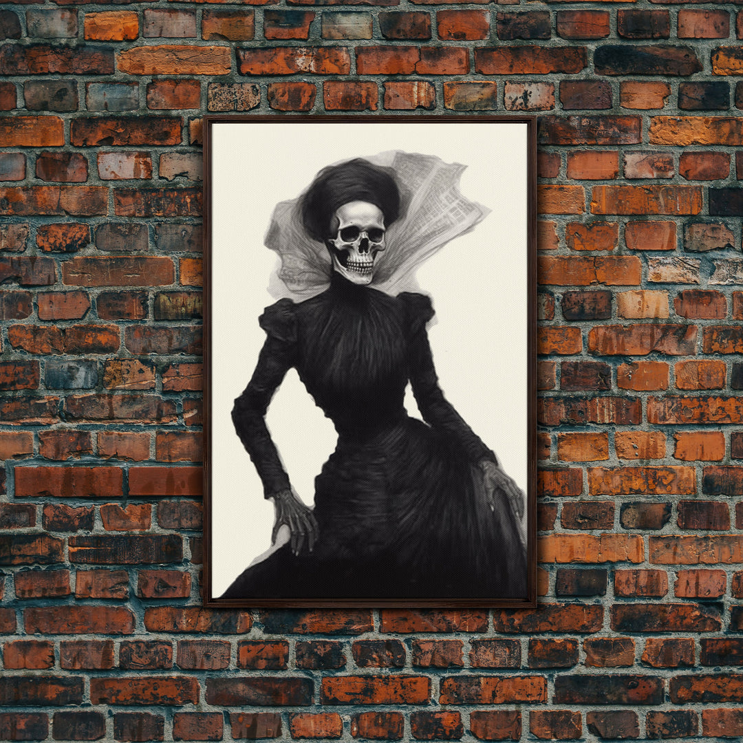 Halloween Skull Charcoal Sketch Canvas Print, Halloween Wall Art, Macabre Painting, Death Mask