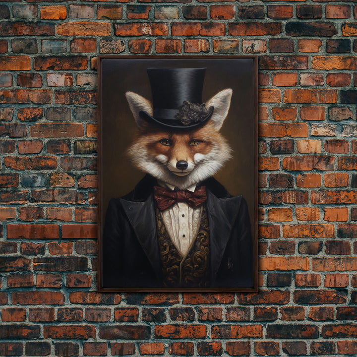 The Dapper Gentleman Business Fox, Framed Canvas or Canvas Print, Halloween Decor, Dark Academia, Funny Halloween Decorations
