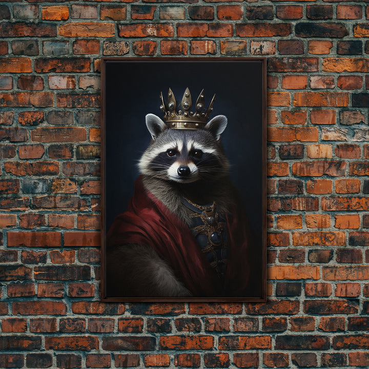 The King Of The Racoons, Framed Canvas Print Or Canvas, Victorian Animal Print Oil Painting, Funny Halloween Decor