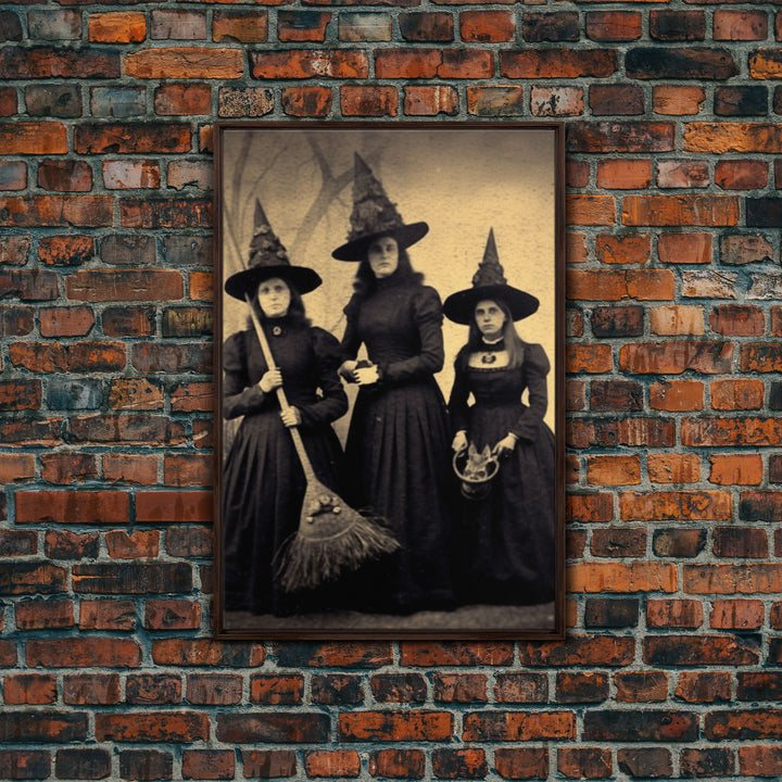 Victorian Witches, Vintage Tintype Style Photograph, Framed Canvas Print, Gothic Wall Art, Dark Academia, Witch Art