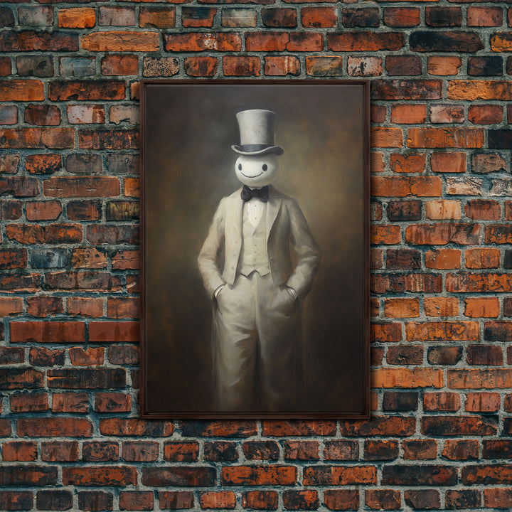 Ghost Wearing A Top Hat, Victorian Gentleman Ghost, Framed Canvas Print, Halloween Canvas Art, Unique Spooky Decor, Gothic Dark Academia Art