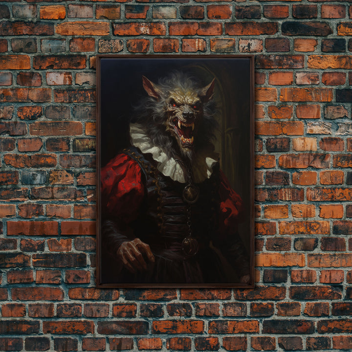 Victorian Business Werewolf Workin' 9 to 5, Framed Canvas, Halloween Canvas Print, Vintage Halloween Funny Gothic Decor