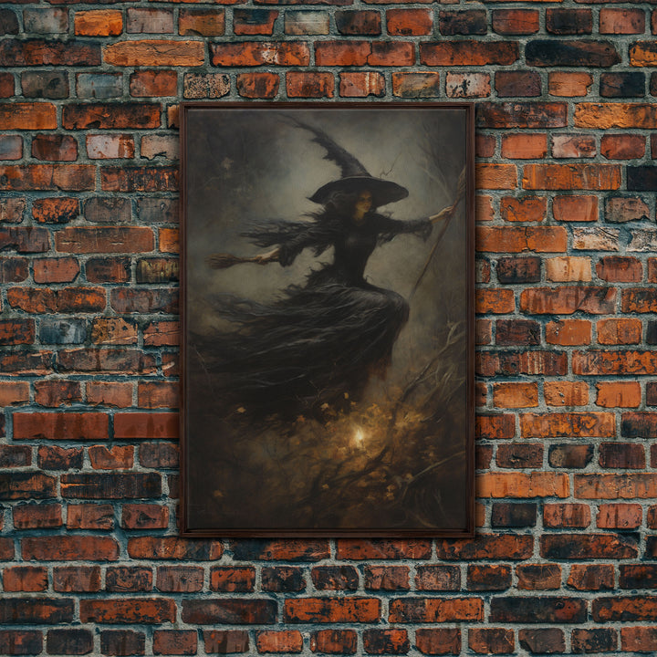 Spooky Season Witch Decor, Witch Painting Framed Canvas Print, Halloween Art, Witch Art, Witchcraft, Witch Decor, Felt Witch Hat