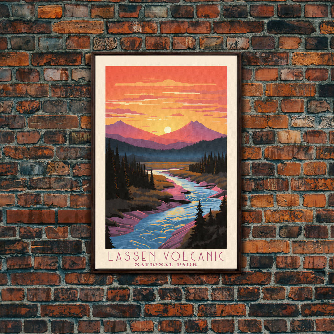 Lassen Volcanic National Park California Travel Art, National Park Print, Minimalist Travel Art, Midcentury Modern Style Landscape Painting