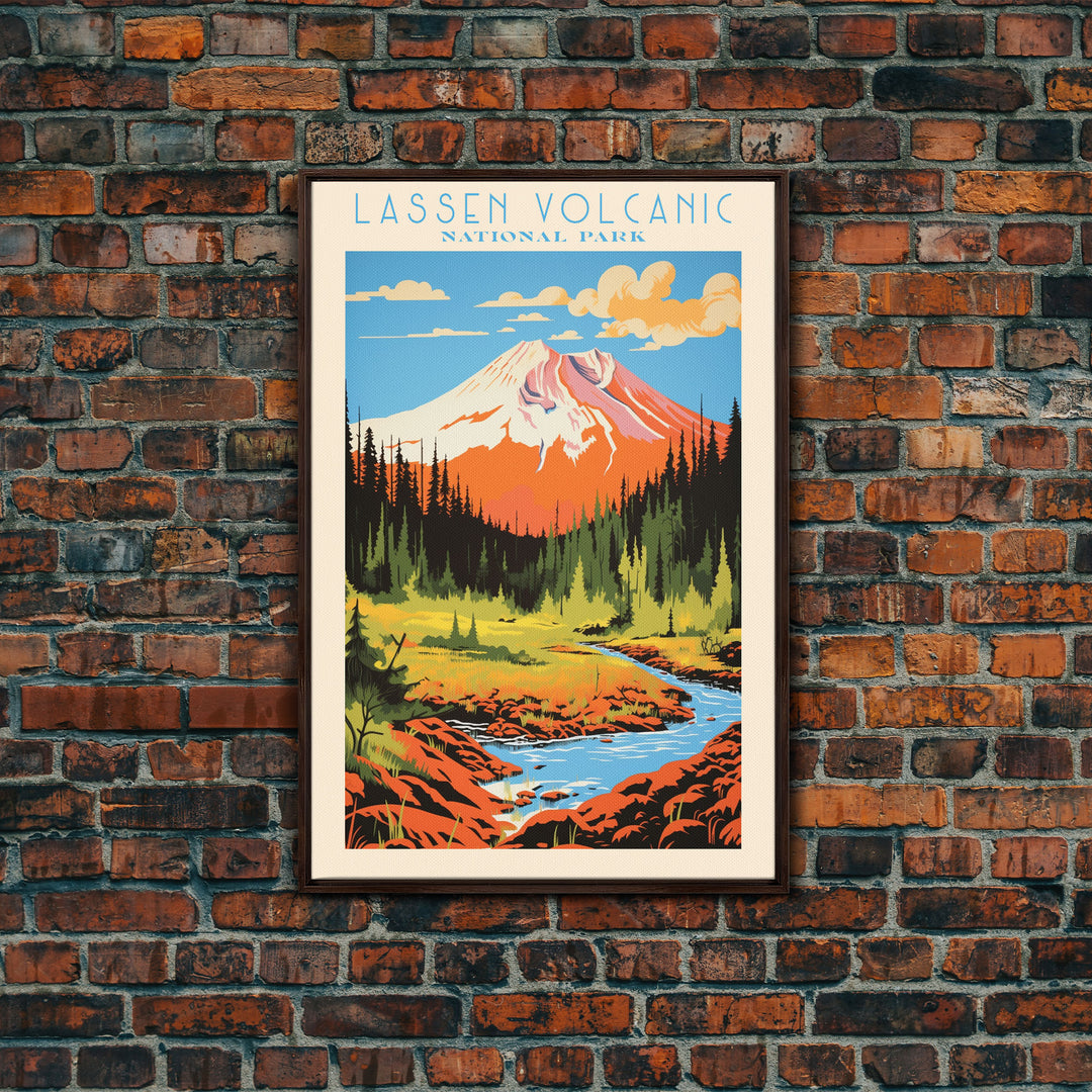 Lassen Volcanic National Park Alaska Travel Art, National Park Print, Minimalist Travel Art, Midcentury Modern Style Landscape Painting