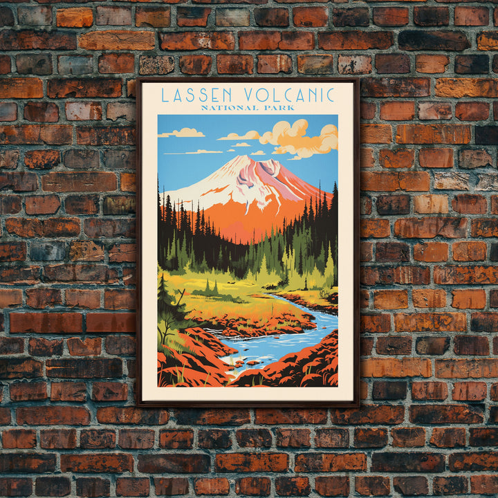 Lassen Volcanic National Park Alaska Travel Art, National Park Print, Minimalist Travel Art, Midcentury Modern Style Landscape Painting
