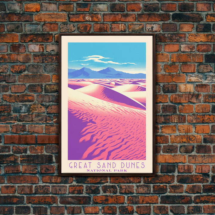 Great Sand Dunes National Park Travel Poster Art, Canvas Print Wall Art, Colorado Travel Art, Midcentury Modern Travel Decor, MCM Wall Art