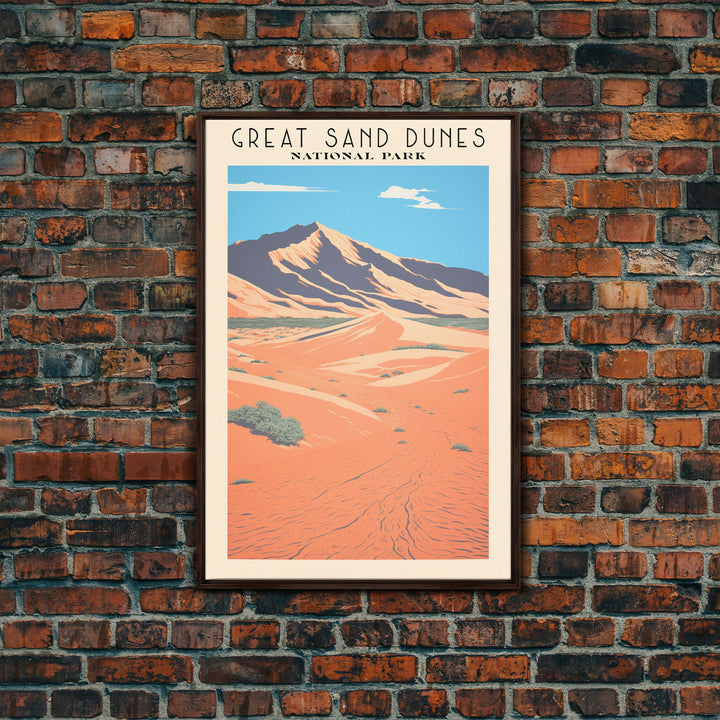 Great Sand Dunes National Park Travel Poster Art, Canvas Print Wall Art, Colorado Travel Art, Midcentury Modern Travel Decor, MCM Wall Art