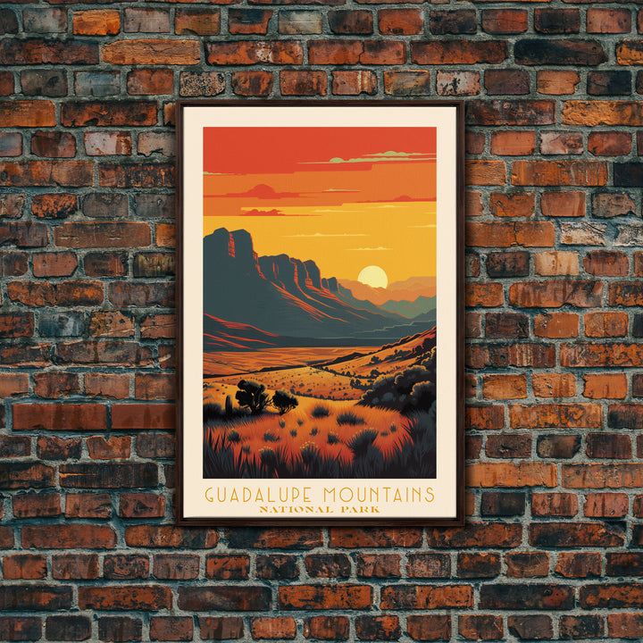 Guadalupe Mountains National Park Texas Travel Art, National Park Print, Minimalist Travel Art, Midcentury Modern Style Landscape Painting