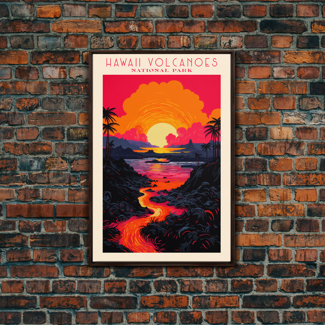 Hawaii Volcanoes National Park Hawaii Travel Art, National Park Print, Minimalist Travel Art, Midcentury Modern Style Landscape Painting